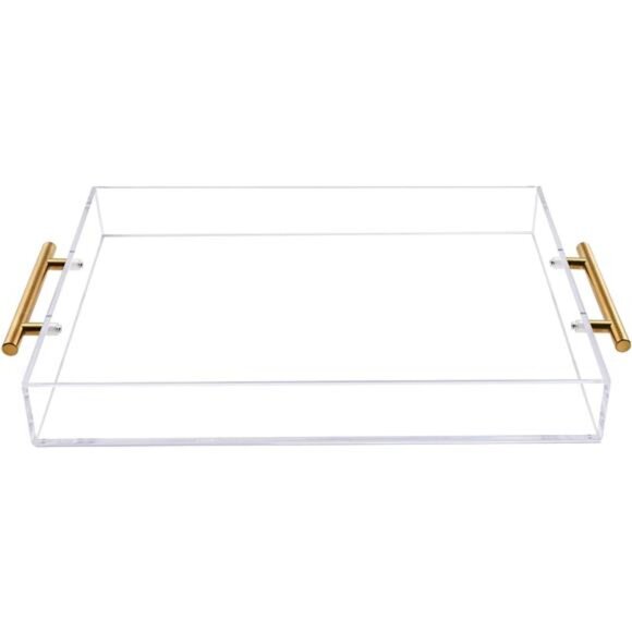 12"x16" Clear Acrylic Serving Tray with Golden Handles, Sturdy Huge Capacity - Picture 2 of 7